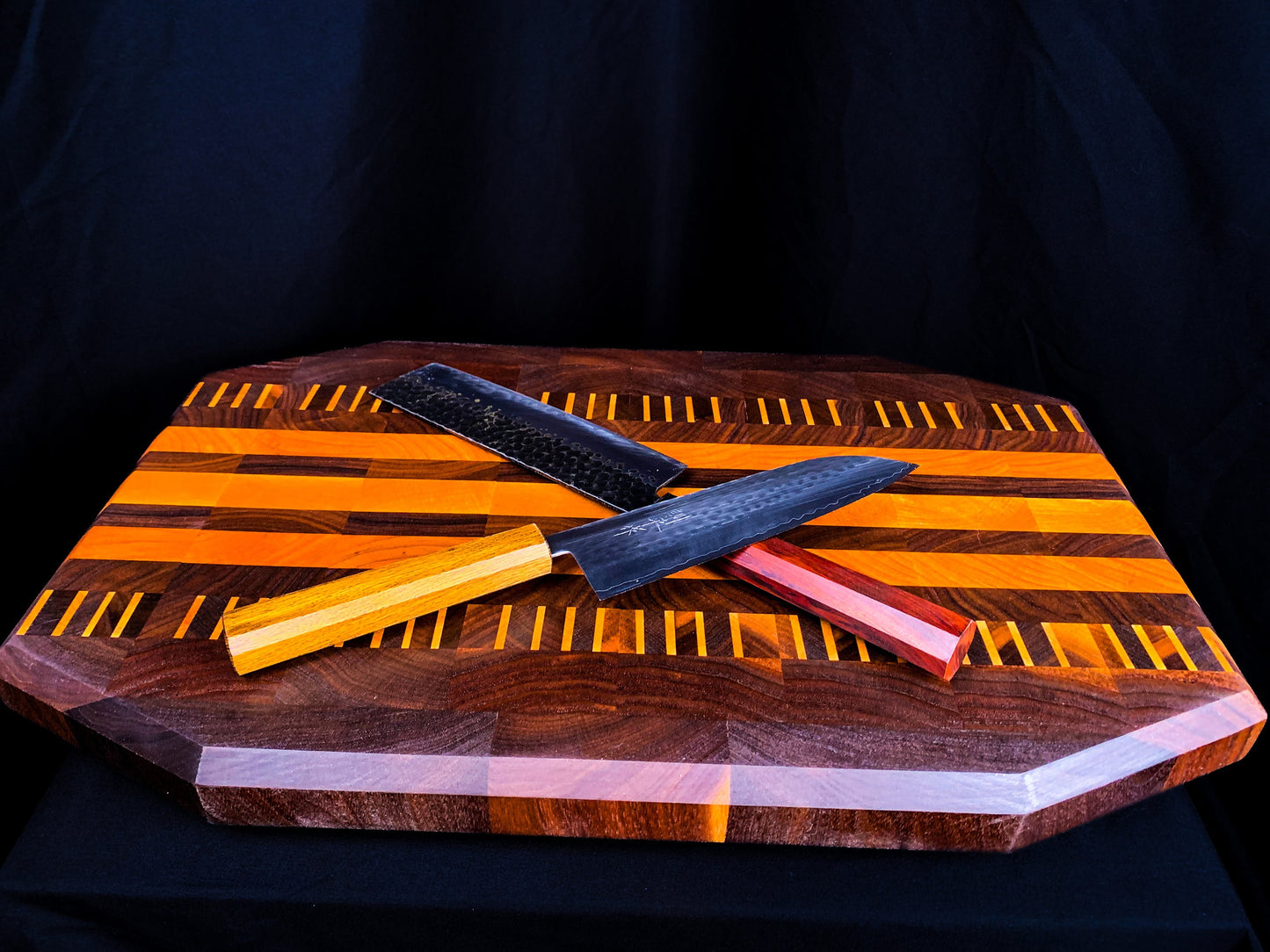 Luxury End Grain Cherry and Walnut Octagon Cutting Board | Elegant End Grain Wood Butcher Block | Craftsman Wooden Chopping Block