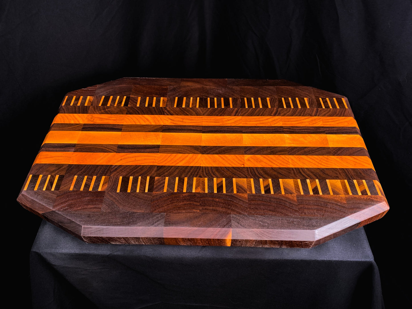 Luxury End Grain Cherry and Walnut Octagon Cutting Board | Elegant End Grain Wood Butcher Block | Craftsman Wooden Chopping Block