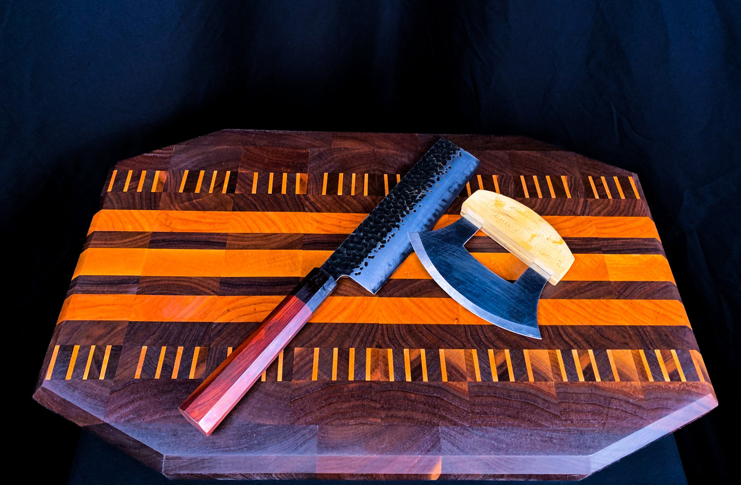Luxury End Grain Cherry and Walnut Octagon Cutting Board | Elegant End Grain Wood Butcher Block | Craftsman Wooden Chopping Block