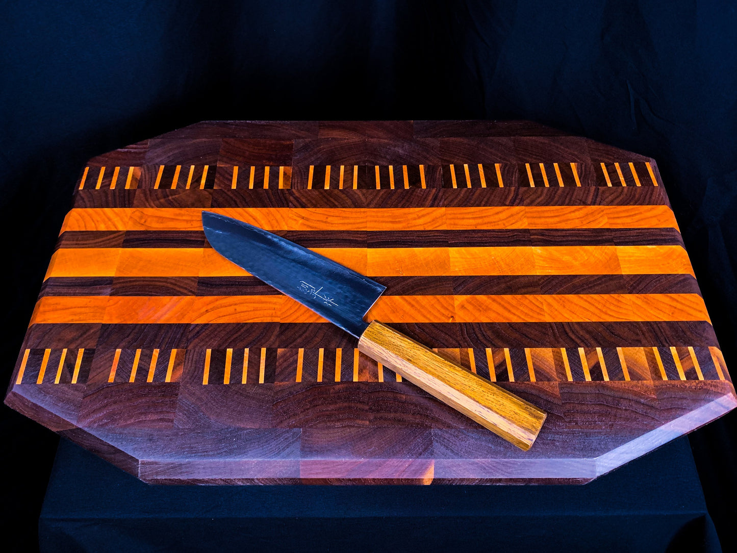 Luxury End Grain Cherry and Walnut Octagon Cutting Board | Elegant End Grain Wood Butcher Block | Craftsman Wooden Chopping Block