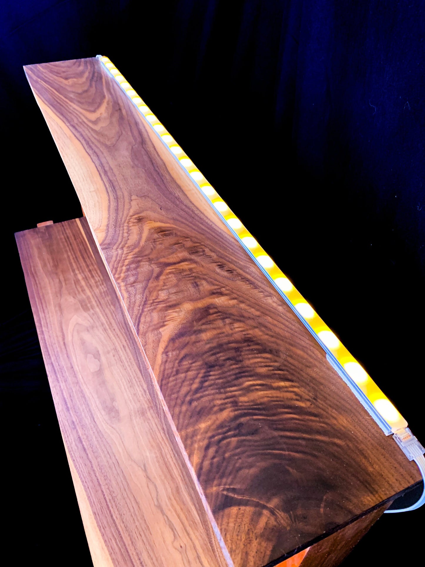Cherry and Walnut Bar Shelf with RGB Backlighting | Wood Handmade Bookshelf | Modern Wood Bathroom Shelving | Live Edge Wood Oddities Shelf