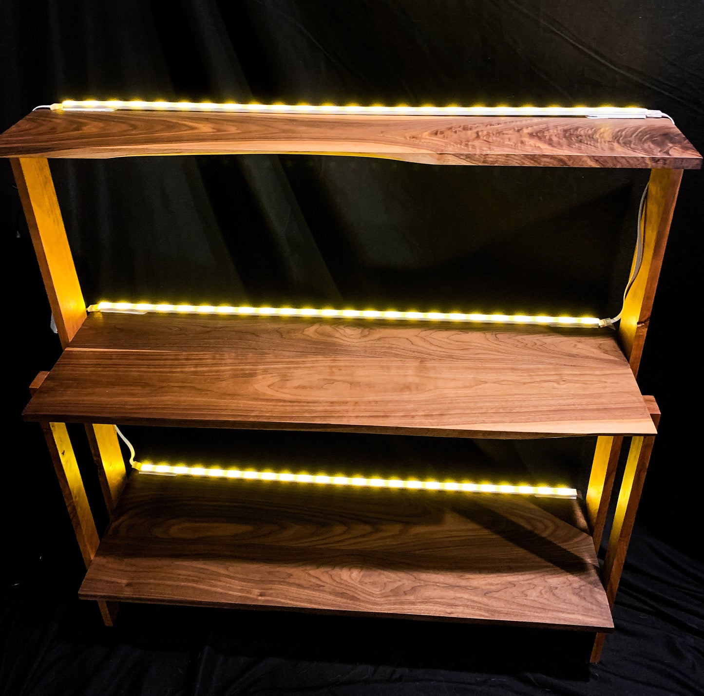 Cherry and Walnut Bar Shelf with RGB Backlighting | Wood Handmade Bookshelf | Modern Wood Bathroom Shelving | Live Edge Wood Oddities Shelf