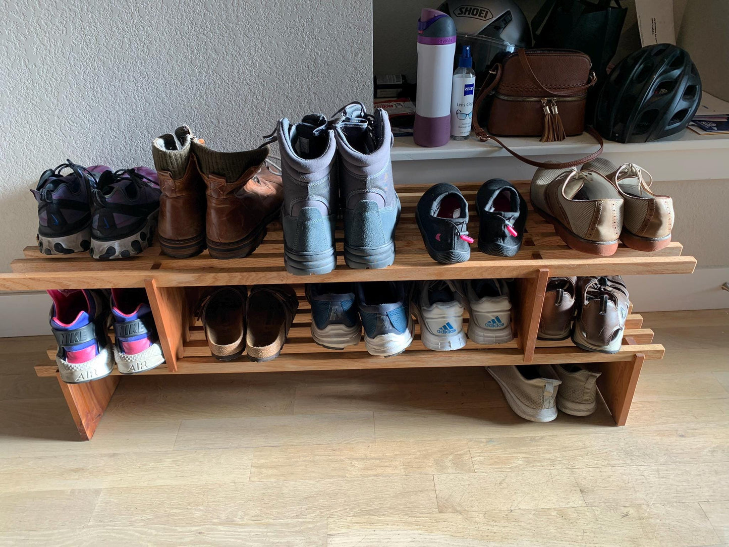 Maple Wood Shoe Rack | Handcrafted Wooden Shoe Storage | Wooden Footwear Organizer| Shoe Display Rack